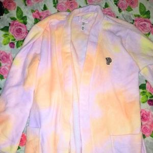 Vs PINK Fuzzy Teddy Robe Tie Dye Pink M/L